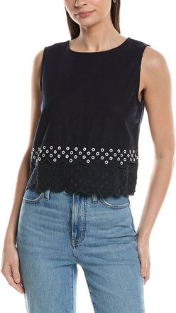 Ellen Tracy Linen-Blend Embroidered Top