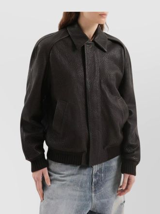 1989 STUDIO leather jacket collar front pockets ribbed cuffs textured finish