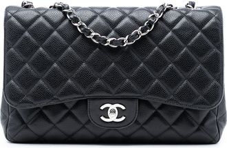 Chanel Voorheen Eigendom Jumbo Classic Kaviaar Enkele Flap