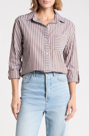 Beach Lunch Lounge Carson Stripe Button-Up Shirt in Hickory at Nordstrom, Size Medium