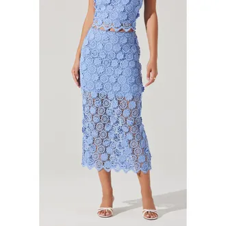 ASTR the Label Jonae Floral Appliqu&eacute; Midi Skirt in Blue at Nordstrom Rack, Size Medium