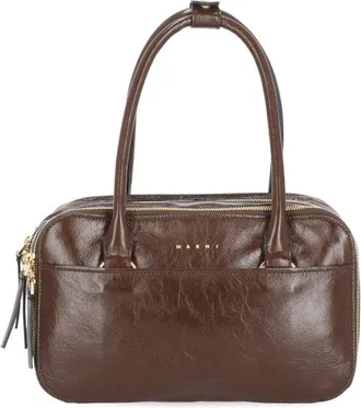 Marni Brown Leather Three Zip Handbag