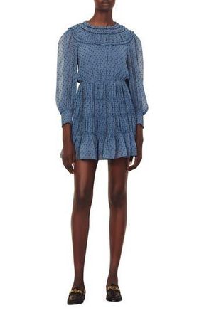 Sandro Gwen Polka Dot Ruffle Dress in Blue at Nordstrom Rack, Size 6 Us / 38 Fr