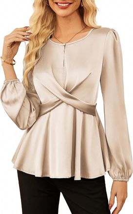 Grace Karin Tops for Women UK 2025 Formal Slim Fit Satin Blouses for Office Work Slik Shirts Apricot S