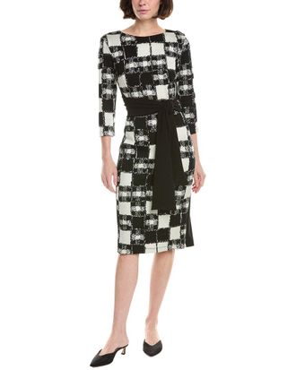Joseph Ribkoff Black & White Waist-Tie Midi Dress