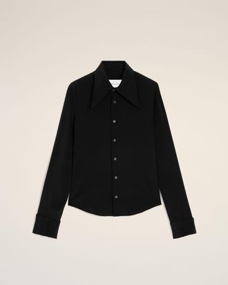 Ami Black Blended Silk Sharp Collar Adjusted Shirt Black - 34 - for Women