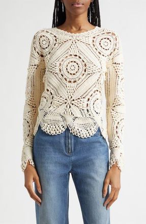 Ulla Johnson Eugnie Cotton Crochet Top in Cowrie at Nordstrom, Size X-Large