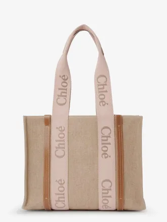Chlo&eacute; Womens Shoulder Bag Woody Linen Beige