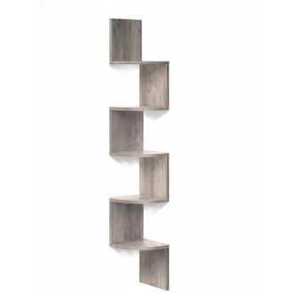 Relaxdays Relaxdays corner shelf, HxWxD: 125 x 20 x 20 cm, 5-tier, MDF, zigzag design, wall-mounted shelf, light grey