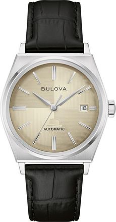 Bulova Frank Sinatra Nothing but the Best Automatic Leather Strap Watch, 37mm in Gold/Black at Nordstrom