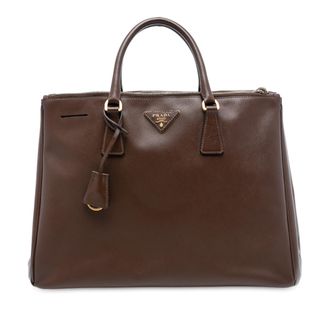 Prada Brown Large Saffiano Lux Galleria Double Zip Tote