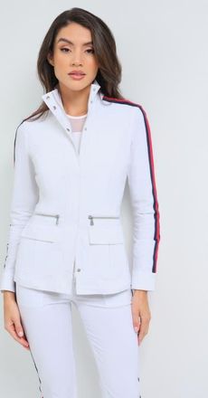Anatomie Embossed Kensington Ultra-Light and Mesh Moto Jacket in White W/Red & Navy Stripe at Nordstrom, Size X-Small