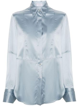 Brunello Cucinelli Satijnen blouse - Blauw