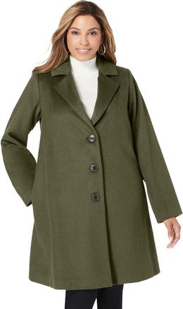 Jessica London Wool Swing Coat in Dark Olive Green at Nordstrom, Size 18
