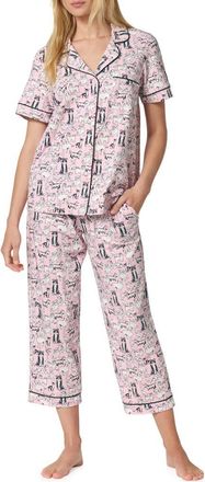 Bedhead Pajamas Print Stretch Organic Cotton Jersey Crop Pajamas in Pink Part Of The Fam at Nordstrom, Size Small