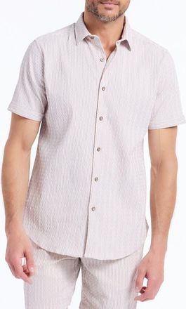 Robert Graham Fornillo Classic Fit Stripe Short Sleeve Button-Up Shirt in Khaki at Nordstrom, Size Xxx-Large