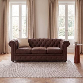 Maisons du monde Sof&aacute; ch&eacute;ster de 3 plazas de antelina marr&oacute;n