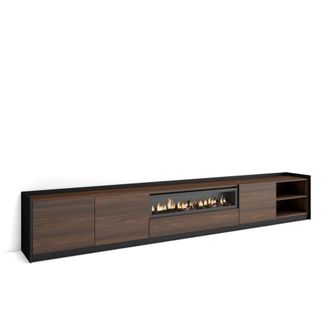 Skraut Home Mueble tv efecto madera roble oscuro y negro 310 chimenea efecto fuego