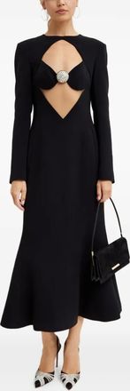DAVID KOMA Abito midi con dettaglio cut-out e cristalli - Nero