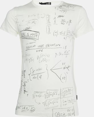 Love Moschino Ivory Math Scribble Print Cotton Crew Neck T-Shirt