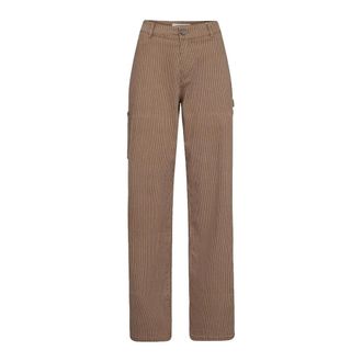 Sofie Schnoor Gestreepte Tan/Bruine Loszittende Broek - Dames - Straight fit broeken - Bruin - XL - Katoen - Broeken