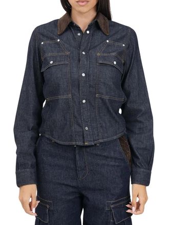 Pinko Stretch Cotton Lyocell Shirt - Blue/Brown
