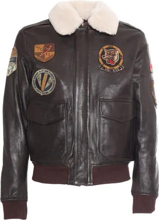 Schott NYC Brown Vintage Aviator Leather Shearling-Collar Jacket