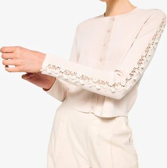 Cami NYC Garcia Lace Trim Cardigan In Bone