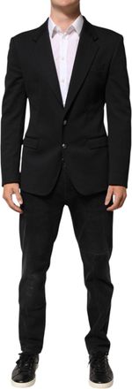 Dolce & Gabbana Dark Blue Cotton Men Jacket Coat Blazer Suit Nylon