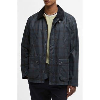 Barbour Ambleside Plaid Water Resistant Waxed Cotton Shirt Jacket in Navy Tartan at Nordstrom, Size Xx-Large