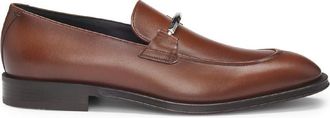 HUGO BOSS Mens Derrek Almond Toe Block Heel Loafers in Medium Brown - Size UK 9.5