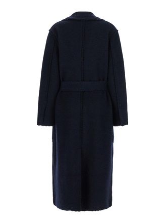 Max Mara Womens Long Blue Coat With Belt Wool And Cashmere
