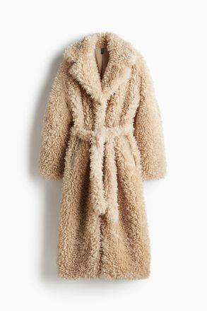 H&M Teddyfleece-Mantel mit Bindeg&uuml;rtel - Beige