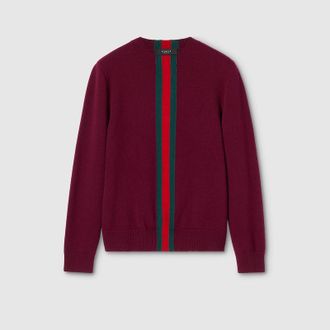 Gucci Knit Wool Sweater With Web Intarsia, Size XXXL, Bordeaux, Ready-to-wear