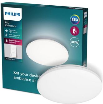 Philips led Izso, Plafoniera Rotonda + telecomando, Luce Bianca da Calda a Fredda, Dimmer a Fasi, 40W, Bianco