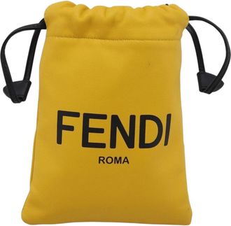 Fendi Logo Drawstring Leather Yellow Leather Handbag (Pre-Owned)