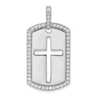 Diamond2Deal 14K Gold Lab Grown Diamond Cross Dog Tag Pendant (0.8ct, VS, D-E)