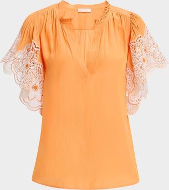 Ramy Brook Esti Embroidered-Sleeve Top