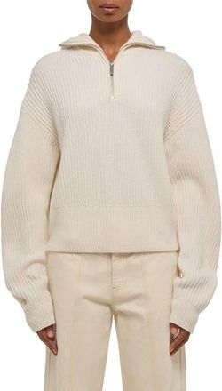 Helmut Lang Balaclava Quarter Zip Hoodie in Ivory at Nordstrom, Size X-Large