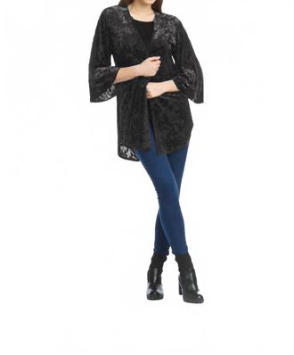 Papillon Burnout Open Velvet Cardigan In Black