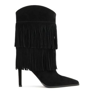 Kazar Botines de Ante con Flecos en Tac&oacute;n Fino - Shoes - Mujer - Negro - 39 EU