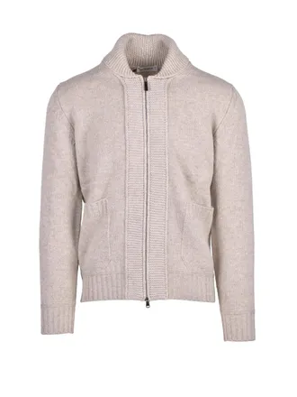 KANGRA Beige Wool Zip Cardigan