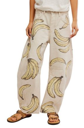 Free People Good Luck Floral Print Barrel Jeans in Go Bananas at Nordstrom, Size 28
