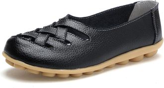 Generic Womens Orthopedic Comfort Loafers Stylish Orthopedic Leather Shoes Hollow Soft Flats Sandals Slip-On Shoes (Black,6.5)