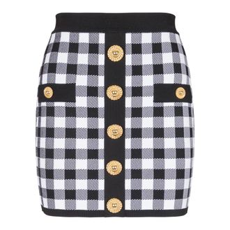 Balmain Short Skirts, female, Black, Size: XS Fine-knit gingham skirt