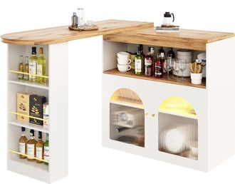 STILVORA Mesa De Bar Extensible Con Almacenaje De 3 Niveles Y Led, Giratoria, Para Comedor, 138-193x39x105 Cm, Blanca
