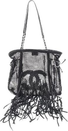 Chanel Pre-owned Coco Mark Leren Mesh Schoudertas - Dames - Vintage Schoudertas - Zwart - ONE Size - Leer - Vintage