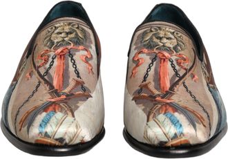 Dolce & Gabbana Mens Multicolor Lion Print Slip On Loafers Shoes Leather