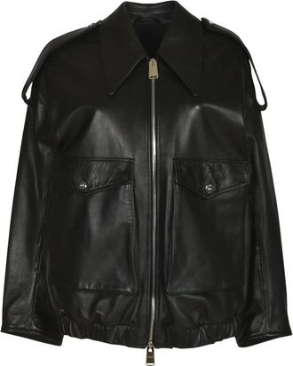 Dondup Leather Jackets, female, Black, Size: 2XS Oversize Bomber Jacket