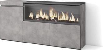 Skraut Home Aparador efecto madera cemento 158x35x75cm chimenea efecto fuego